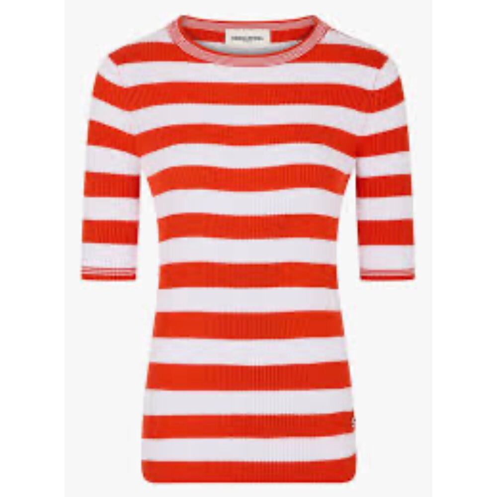 Sonia Rykiel Short Sleeve Stripe Sweater in Tangerine and White Stripe S - Picture 6 of 6